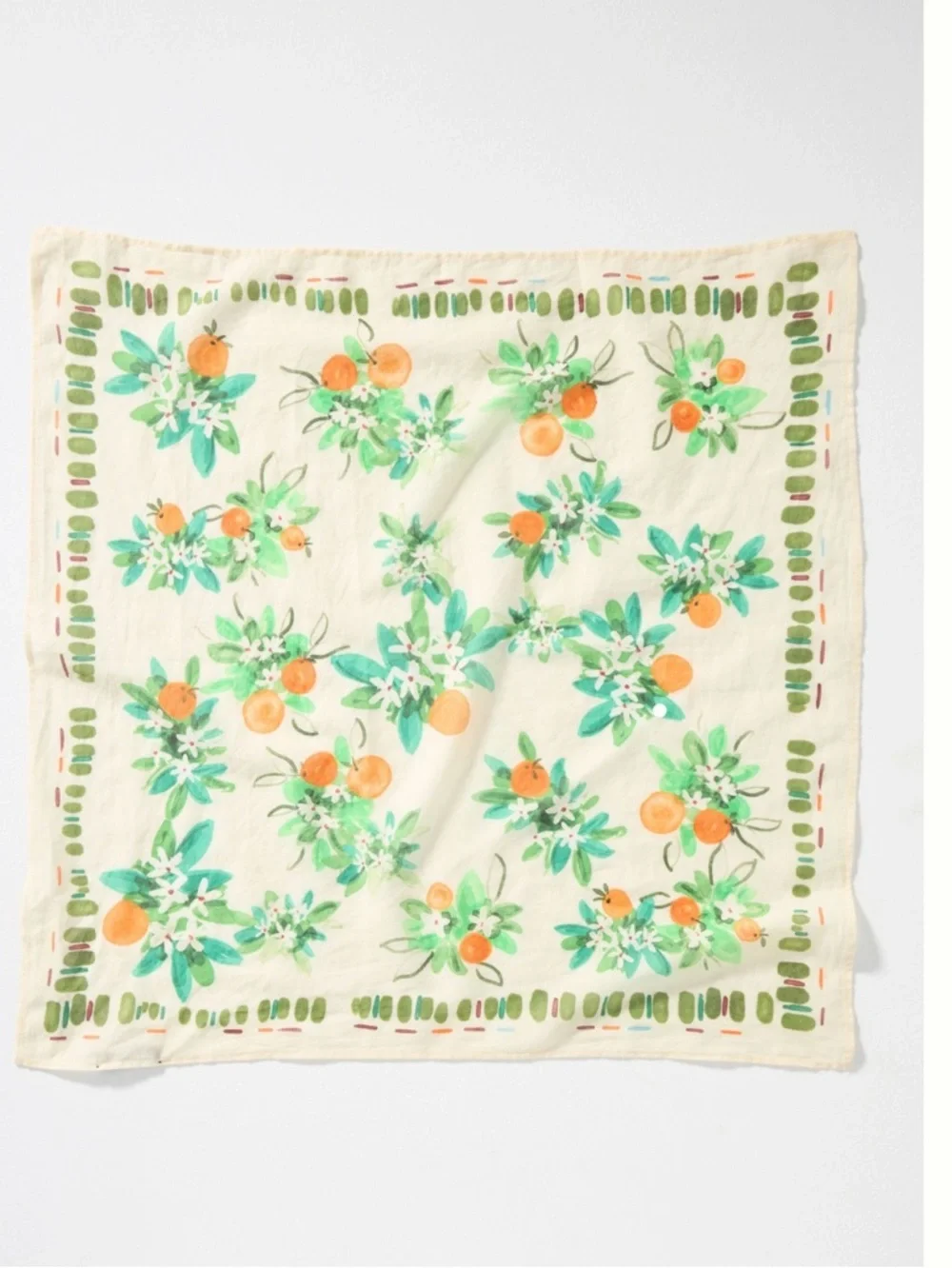 Anthropologie Cream Scarf with Green and Orange Floral Print